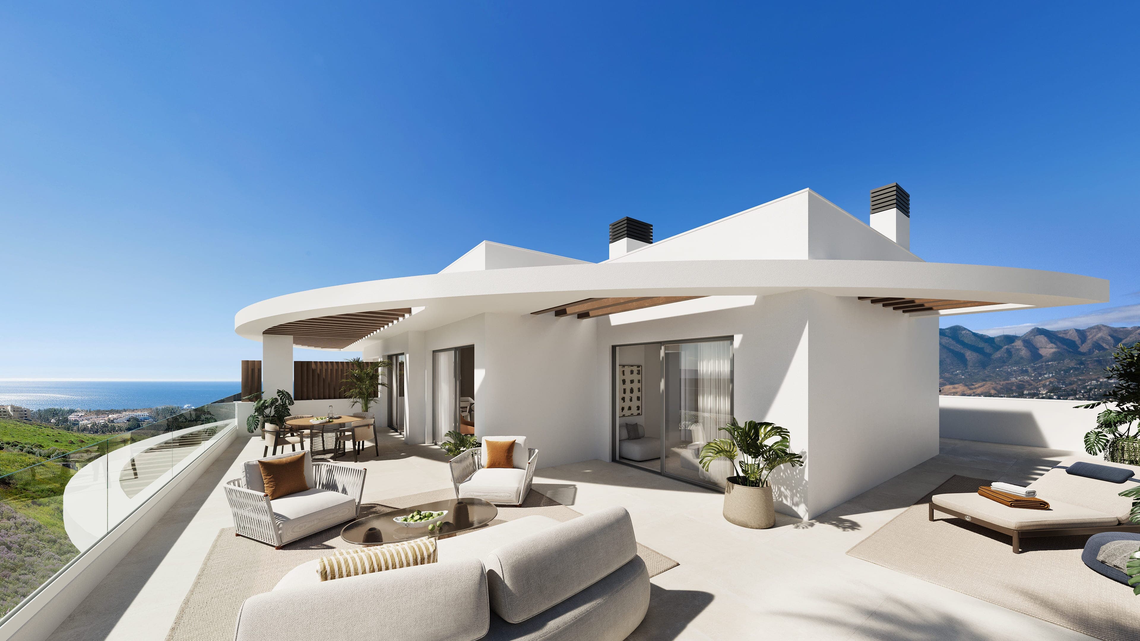 Häuser mit Panoramablick auf das Meer, umgeben von Natur in einer der privilegiertesten Gegenden von Mijas