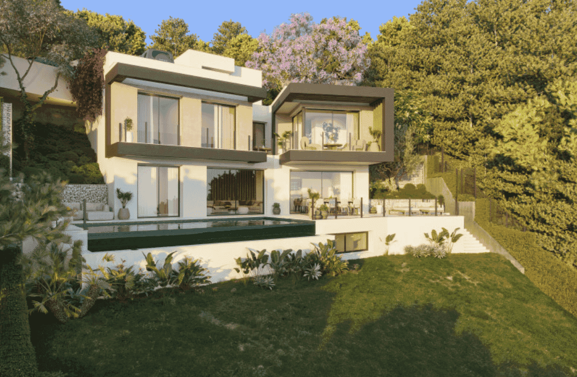 Luxuriöse Villa in Pinares de San Antón Málaga mit Meerblick, Infinity-Pool und modernem Design.
